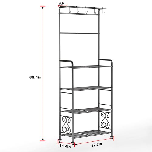 Plant Stand Indoor Outdoor Heavy Duty Metal - 68.4" Tall 4-Tier Shelf for Multiple Plants, Flowers, Rustproof Black Storage Rack for Patio, Balcony, Living Room, Garden, Includes Hooks&Adjustable Feet - size: A-4Tier-2Hanger