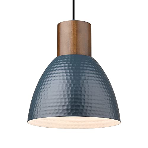 ELYONA Hammered Pendant Light for Kitchen Island, 10.2” Metal Solid Wood Bar Hanging Lamp, Adjustable Height Industrial Pendant Lighting for Dining Room, Bedroom, Bar, Office, Modern Blue - color: Blue - 1 Pack