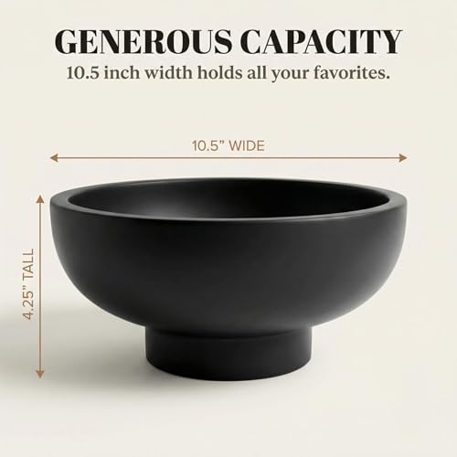 OAKOA Concrete Black Decorative Bowl for Home Decor - Black Fruit Bowl - Modern Pedestal Coffee Table Bowl for Entryway Table - color: Black