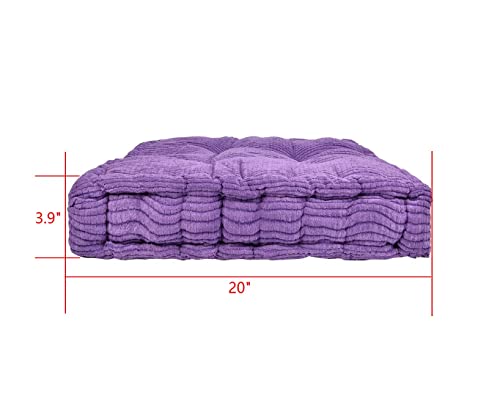 ChezMax Floor Pillow & Cushion, Large Meditation Chair Cushions, Thick Square Seat Pad, Soft Velvet Tufted Seating Pouf for Indoor/Outdoor Yoga Bench Rocking Chair Room Tatami Sofa, Purple 20" x 20" - color: Purple L