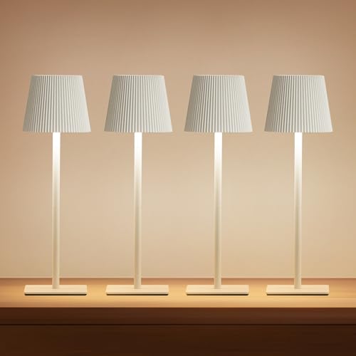 LUTEC 4 Pack Cordless Table Lamp,6000mAh Rechargeable Battery Operated Desk Lamp,Two Adjustable Heights,Waterproof, Touch Control & 3 Color Stepless Dimming for Restaurant/Bedroom/Bars/Outdoor (White) - color: White