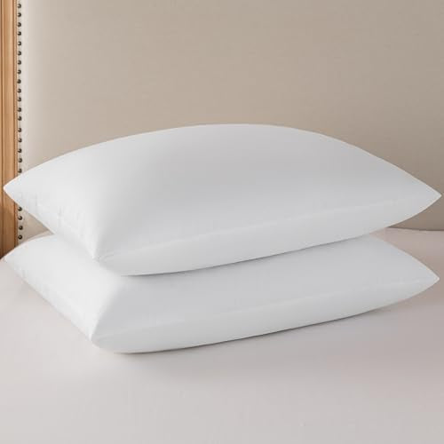 basic home® Queen Size Goose Feather & Down Bed Pillow - 100% Odorless Sleep Pillow for Neck Support & Cooling Comfort - 233TC Cotton Cover with Anti-Poke Liner Queen 20x28 inch - size: 20x28