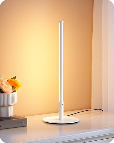 EDISHINE LED Table Lamp, Dimmable Bedside Lamp, 3 Color Temperature, Power Cord Touch Switch Desk Lamp, Upgraded Minimal Nightstand Lamp for Bedroom, Living Room, Gift, Metal Finish, Eye Caring, White - color: White