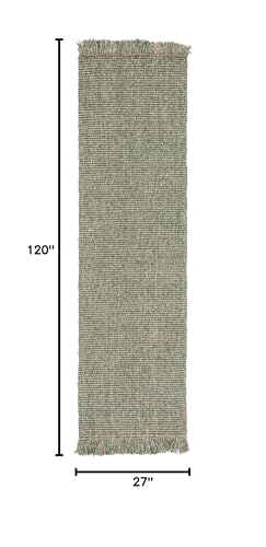 SAFAVIEH Natural Fiber Collection Runner Rug - 2'3" x 10', Green & Natural, Handmade Woven Fringe Jute, Ideal for High Traffic Areas in Living Room, Bedroom (NF826Y) - color: Green/Natural, size: 2'3" x 10' (Runner)