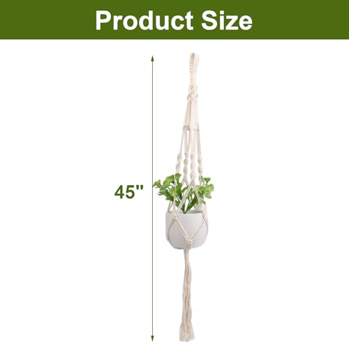 Macrame Plant Hanger, Indoor Outdoor Hanging Planter Boho Home Decor, Stylish Handmade Decorative Flower Pot Holder for Living Room, Garden Use, 45 Inch, Set of 2 (Pots Not Included)