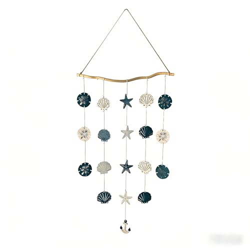 Jhdydz Coastal Beach Wall Art – Capiz Shell & Starfish Wall Decor, Macrame Wall Hanging – Nautical Seashell Decor for Bathroom, Bedroom, Living Room – Boho Beach Themed Room Decor