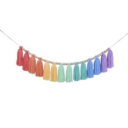 DrCor Crayon Rainbow Tassel Garland – Colorful Handmade Yarn Banner for Classroom Decor, Bulletin Board, Nursery, Kids Room, Playroom, Baby Shower & Birthday Party Decorations - color: Rainbow
