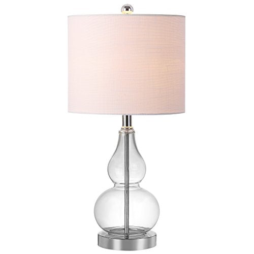 JONATHAN Y 20.5" Clear Glass Table Lamp, Modern Gourd Bedside Nightstand Lamp for Bedroom, Living Room, White Linen Shade, LED Bulb Included (JYL1028E) - color: Clear, size: Single