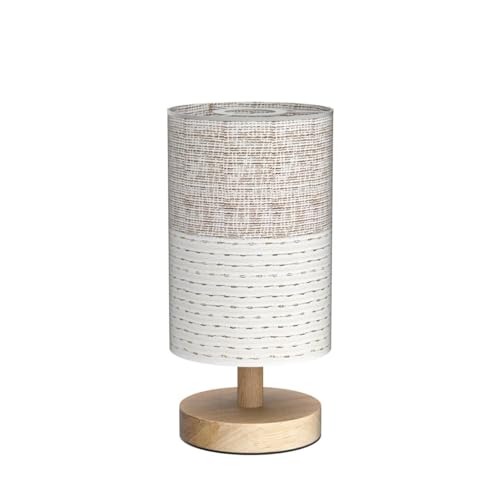 AFORTLO Table Desk Lamp, Small Fabric Boho Decorative Nightstand Night Light Solid Wood Base Lamp for Bedroom,Living Room,End Table or Office with Bulb (Brown Knit Fabric)