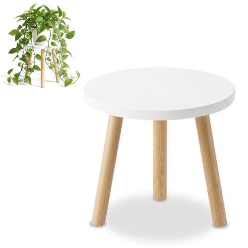 Wood Plant Stands Indoor, White Plant Stand Modern Plant Table for Large Plants, Wooden Plant Stool, Tall Plant Holder Small Round Side for Living Room, Balcony, Office (1 Pack) - color: White