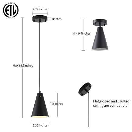 Dijiahua Black Pendant Lights 3 Pack for Kitchen Island,Small Modern Industrial Chandeliers with Cone Metal Shade,Mini Adjustable Cord Hanging Lighting Fixtures for Over Sink,Bar,Dining Room - color: 3Pack Black