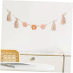 Beavorty Boho Tassel Wall Hanging Ornaments with Wooden Beads, 2pcs Brown Flower Fringe Garland for Room and Party Backdrop Decor