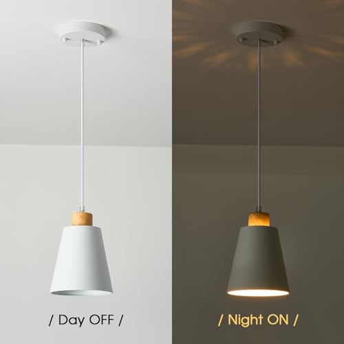 3 Pack Mini White Pendant Light Kitchen Island Modern Wood Pendant Lighting Cone Hanging Lights Hollow Top Nordic Island Light for Counter, Bar, Hallway - color: White 3-PACK