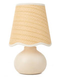 11" Small Mini Boho Table Lamp – Handmade Ceramic Cream Base with Scallop Woven Rattan Shade, Dimmable Plug-In Accent Light for Bedroom, Nightstand, Small Spaces, Kitchen Counter, Bookshelf - color: Airy Scallop Rattan Shade