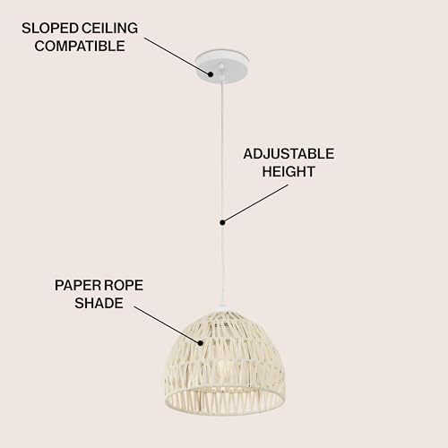 JONATHAN Y 10.25" Cream Modern Bohemian Woven Rope LED Pendant Light Fixture, Adjustable Dome Ceiling Lamp for Kitchen Island, Rope Shade, Coastal Farmhouse Decor (JYL6513C) - color: Cream, size: 10.25"