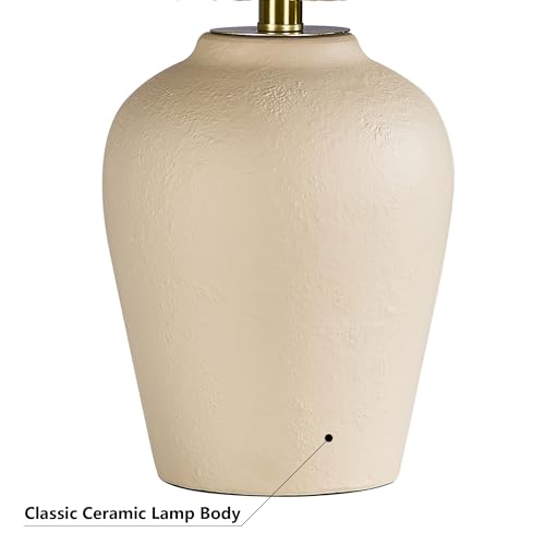 Maxax Boho Ceramic Table Lamp for Living Room, 21" Farmhouse Ceramic Bedside Lamp with Woven Rattan Shade, Coastal Rattan Bedroom Lamp for Nightstand - color: Beige