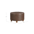 HomePop 28" Button Round Storage Ottoman - Brown Faux Leather - color: Brown Faux Leather