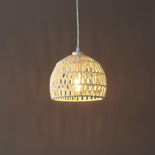 JONATHAN Y 8.25" Cream Modern Bohemian Woven Rope LED Pendant Light Fixture, Adjustable Dome Ceiling Lamp for Kitchen Island, Rope Shade, Coastal Farmhouse Decor (JYL6512C) - color: Cream, size: 8.25"