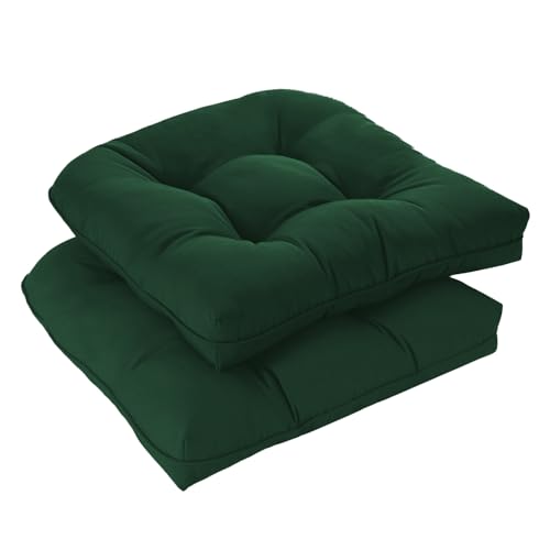 downluxe Outdoor Chair Cushions Set of 2 for Patio Furniture, Water Resistant Tufted Overstuffed Patio Furniture Cushions, Thick Outdoor Seat Cushion, 19" X 19" X 5", Forest Green - color: Forest Green, size: 2 Count (Pack of 1)