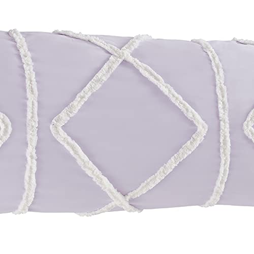 Bohemian Boho Chic Lavender Light Purple and Ivory Macrame Tufted Tassel Accent Decorative Couch Long Throw Zipper Body Pillow Cover Case 54x20 Solid Textured Minimalist Farmhouse Geometric Room Decor - color: Purple Tufted