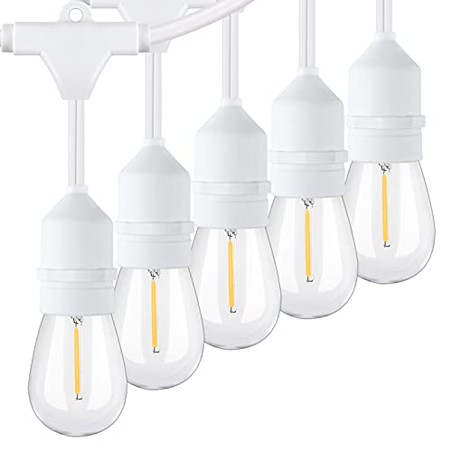96FT(48×2) Outdoor String Lights, Commercial Grade Heavy Duty White Wire Patio Light with Dimmable S14 Shatterproof LED Bulbs, Linkable Waterproof Bistro Lights for Outside Deck Backyard Cafe Market - color: White-2700K, size: 96FT(48FT*2)