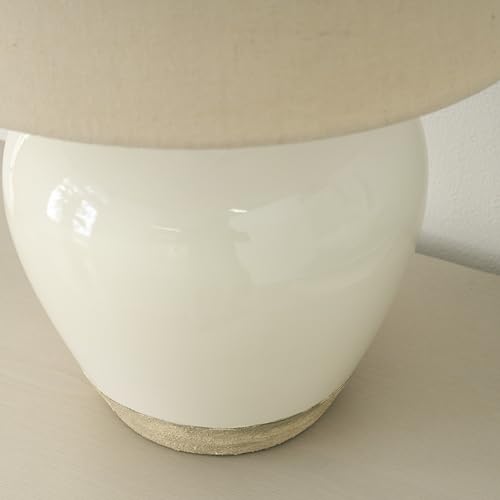Nourison Home 20" Two-Tone White and Tan Glossy Ceramic Table Lamp, Bedside Nightstand Lamp with Warm Beige Shade for Bedroom, Living Room, Entryway - color: White/Tan