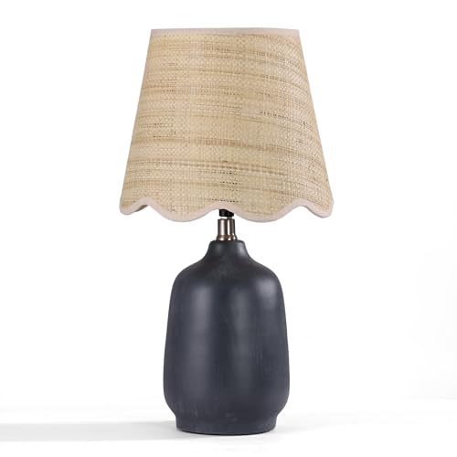 Pia Ricco 19" Modern Ceramic Table Lamp for Living Room Cream Base Desk Lamps for Bedroom Farmhouse Bedside Nightstand Lamp End Table Lamps,Black,Rattan Shade - color: Black Base