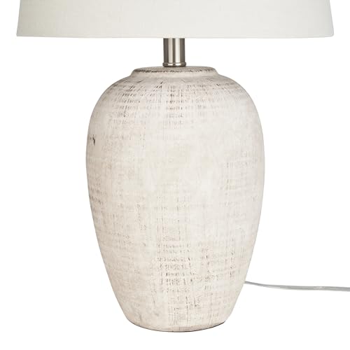 Nourison Home 23" Distressed Cream/Beige Rustic Ceramic Jar Table Lamp for Bedroom, Living Room, Dining Office, with Ivory Shade - color: Vintage Beige, size: 1 Lamp - Drum Shade
