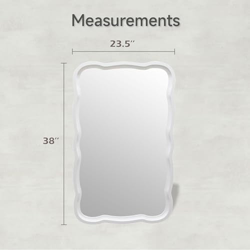 COZAYH Rustic Farmhouse Wall Mirror, 23.5” x 38” Rectangular Decorative Wall Mounted Mirror with Distressed Wood Frame & Curved Scallop Detail, White - color: White