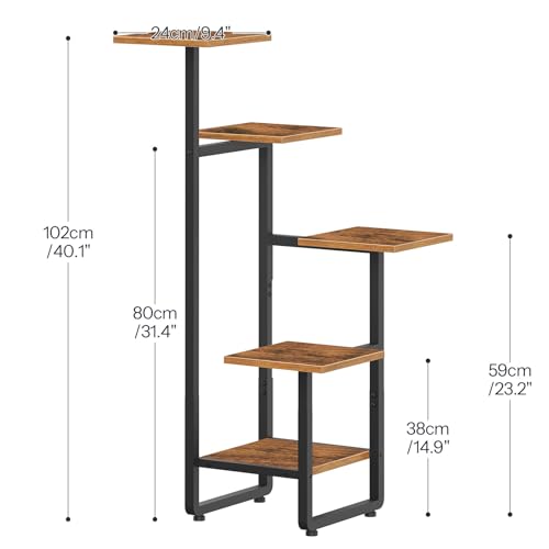 HOOBRO Plant Stand Indoor, 5 Tiered Plant Shelf for Multiple Indoor Plants, Square Corner Plant Stand for Living Room, Balcony, Patio, Rustic Brown and Black BF06HJ01