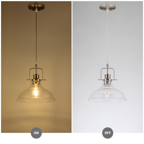 WILON Brushed Nickel Glass Pendant Lights Kitchen Island Lighting, Modern Hanging Lamp for Sink Dining Room Over Table Hallway Entryway Bar Foyer Bathroom - color: Brushed Nickel