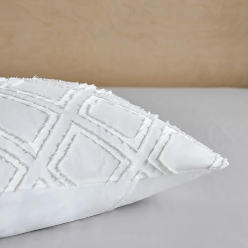 Body Pillow Shams 1 Pack, Body Size Pillowcases, Ivory, Soft Microfiber Geometric Boho Pillow Covers with Envelope Closure, 20x54 Inches (No Insert) - color: Ivory-grid, size: Body(20*54)