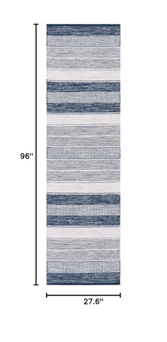 SAFAVIEH Striped Kilim Collection Runner Rug - 2'3" x 8', Grey & Blue, Flat Weave Cotton Design, Easy Care, Ideal for High Traffic Areas in Living Room, Bedroom (STK804M) - color: Grey/Blue, size: 2'3" x 8' (Runner)