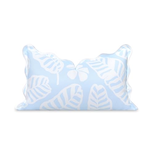 Hofdeco Premium Grandmillennial Coastal Hampton Patio Indoor Outdoor Lumbar Pillow Cover Only, 12"x20" Water Repellent for Backyard, Couch, Poolside, Baby Blue Print Palm Leaves and Hisbucs Flowers - color: Baby Blue Palm Leaves and Hisbucs Flowers 12"x20