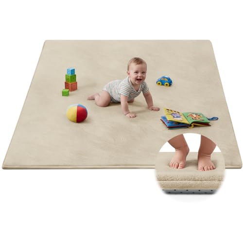 Baby Play Mat for Floor,Ultra Thick Elastic Foam 47"x47" Playmat Tummy Time Muscle Crawling Exercise Activity Cushion Gym Mat Nursery Playroom Area Kids Rug for Babies, Toddlers,Infants,Beige - color: Beige, size: 47"x47"