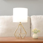 Gold Modern Small Table Lamp for Bedroom & Living Room - Geometric Metal Base, White Fabric Shade, Ideal for Bedside & Kids' Desk, Nightstand Lamp - color: Brass Gold