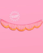 xo, Fetti Pink and Orange Scallop Fringe Banner | Bachelorette Party, Birthday, Summer Decor, Iridescent, Fiesta, Girly, Photo Prop, Backdrop