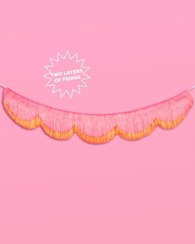 xo, Fetti Pink and Orange Scallop Fringe Banner | Bachelorette Party, Birthday, Summer Decor, Iridescent, Fiesta, Girly, Photo Prop, Backdrop