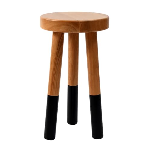 Rubber Wood 9" Round Plant Stand |Dip Dyed Black Accent Stool |Milking Stool |Small Side Table(16" H) - color: 16" Tall Black