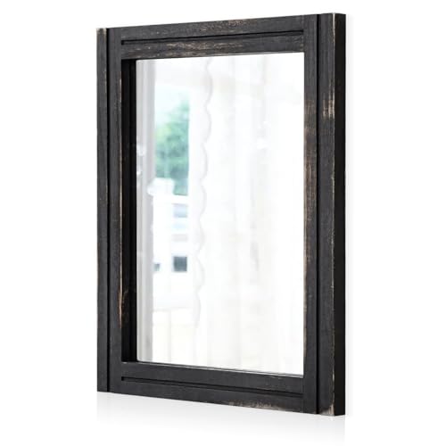 AAZZKANG Wall Mounted Mirror Small Rectangular Retro Mirrors with Wood Frame for Bedroom Living Room Bathroom Entryway Large 20"x16" - color: Pitchdark, size: 20"L x 16"W