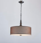 Shrine Lighting Drum Chandeliers, Farmhouse Style, Perfect Drum Pendant Light for Dining Room, D21'' x H8'', Adjustable Chains 59'', E26*3 Sockets, Brown Linen Fabric Lampshade & Black Rod - color: Brown&Black D20''
