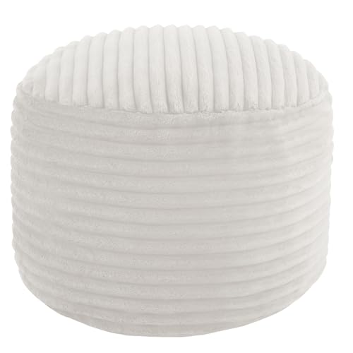 MeMoreCool Stuffed Round Pouf Ottoman Foot Rest, Soft Plush Floor Pouf Foot Stool, Corduray Footstool Footrest, Small Round Ottoman for Living Room Couch Sofa Chair, 20x15 Inch Beige - color: Ribbed Beige