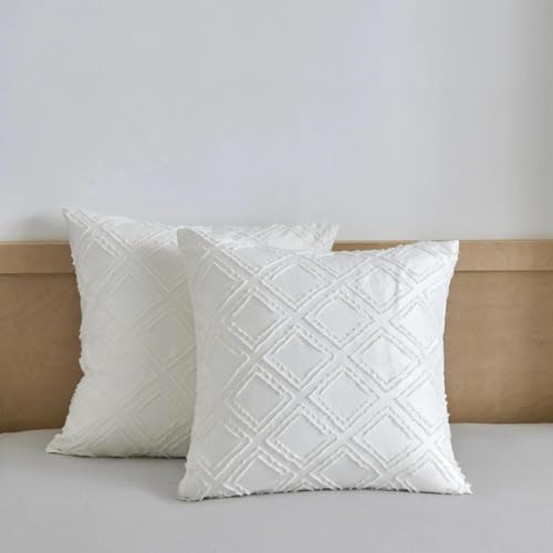 Square Pillow Shams 2 Pack, Ivory, Square Size Pillowcases, Soft Microfiber Geometric Tufted Pillow Covers with Envelope Closure, 26x26 Inches (No Insert) - color: Ivory-grid, size: Square(26*26)