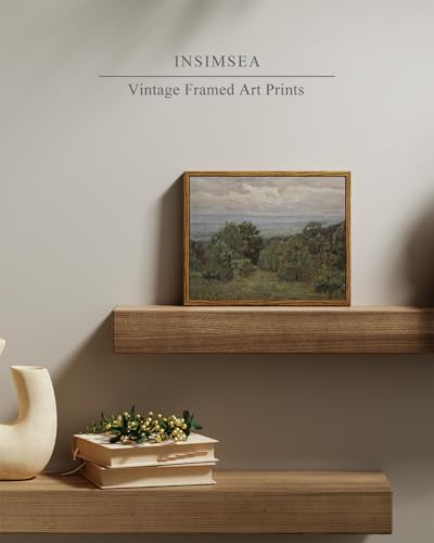 InSimSea Framed Canvas Wall Art, Vintage Landscape Art for Living Room Hallway Shelf, 10x8in, Impressionist Mountain Painting, Rustic Farmhouse Cozy Mid Century Small Nature Decor - color: Blue Ridge Mountain, size: 10"L x 8"W