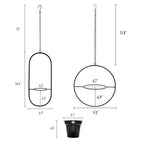 Modern Metal Hanging Planters Set of 2 - Round and Oval Geometric Plant Hangers with 5 Inch Pots - Black Wall and Ceiling Mount Flower Holders for Indoor and Covered Outdoor Décor - size: CIRCLE +OVAL - 5 INCH POT