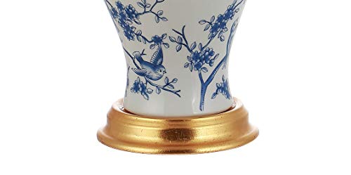 JONATHAN Y 24" Blue/White French Country Ceramic Floral Urn Table Lamp, White Linen Shade, Chinoiserie Ginger Jar Bedside Lamp for Living Room Bedroom, LED Bulb (JYL3009B) - color: Blue/White