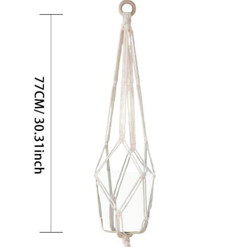 28 inch Plant Hanger Indoor Hanging Planter Basket with Wood Ring Decorative Flower Pot Holder No Tassels for Outdoor Boho Home Decor, Ivory Color, Set of 1