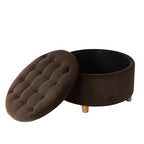 HomePop 28" Button Tufted Velvet Round Storage Ottoman - Chocolate Brown Velvet - color: Chocolate Brown Velvet