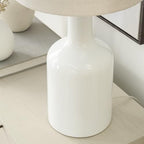 Nourison Home 22" White Glossy Ceramic Table Lamp with Oatmeal Linen Shade for Modern Farmhouse, Bedside Lamp, Living Room Lamp, Small Accent Lamp for Dining Room - color: White