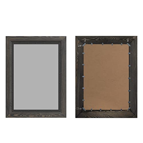 YOSHOOT Rustic Wooden Framed Wall Mirror, 32x24 Inch, Natural Wood and Iron Bathroom Vanity Mirror for Farmhouse Decor, Vertical or Horizontal Hanging - color: Ebony, size: 32"L x 24"W